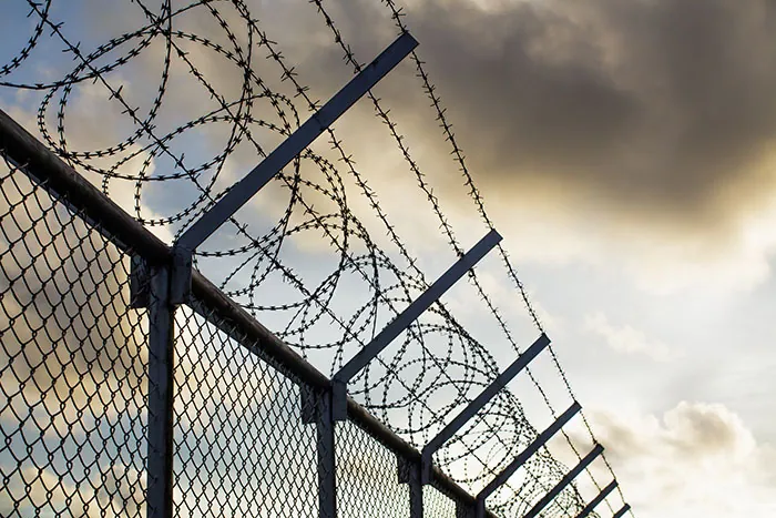 Security fencing with razor wire topping